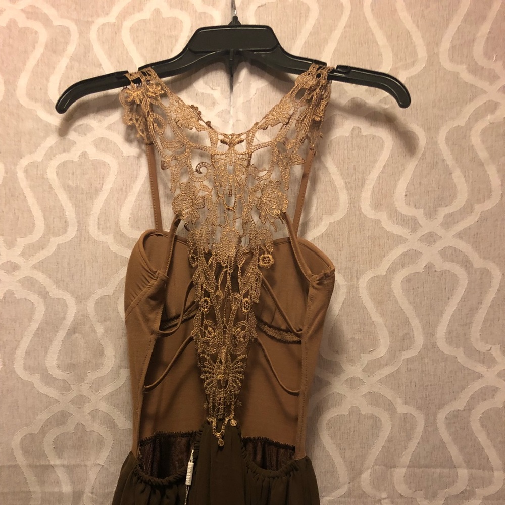 Hi-Low Tan and Brown Skater Dress